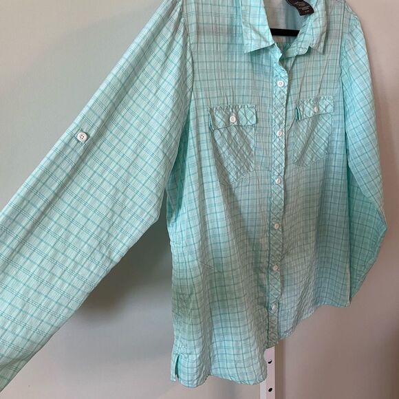 Eddie Bauer Teal Button Down Long Sleeve Top - Picture 2 of 4